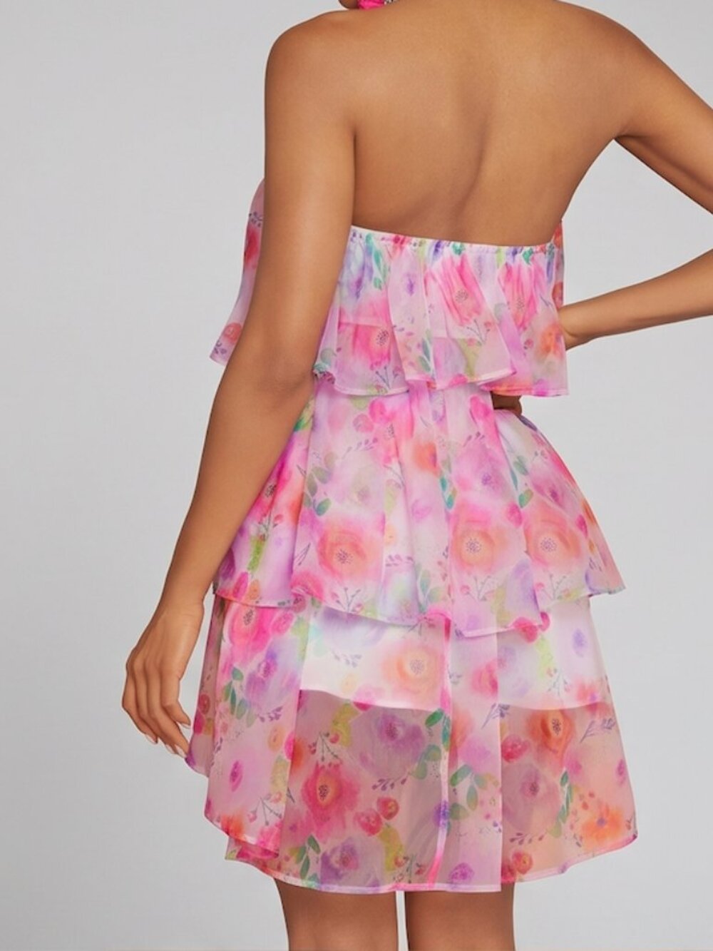 LAST ONE 🔥 Boho Floral Print Layer Hem Cami Dress Pink - Picture 4 of 11